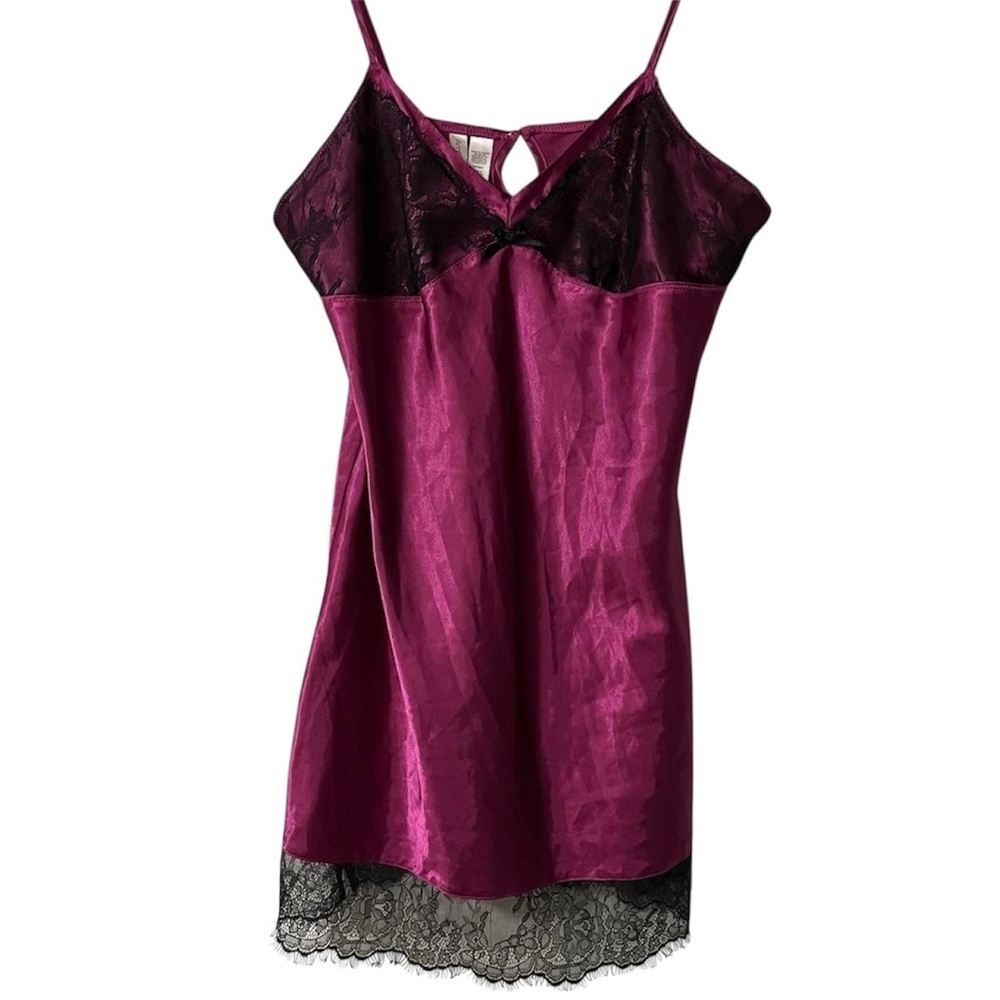 90s Vintage Silky Lingerie Slip Dress Pink Black Lace Trim Nightgown Size Large